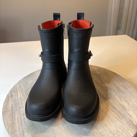 Rag & Bone Women's Black Moto Rain Rubber Waterproof Boots US Size 6.5 - Picture 6 of 11